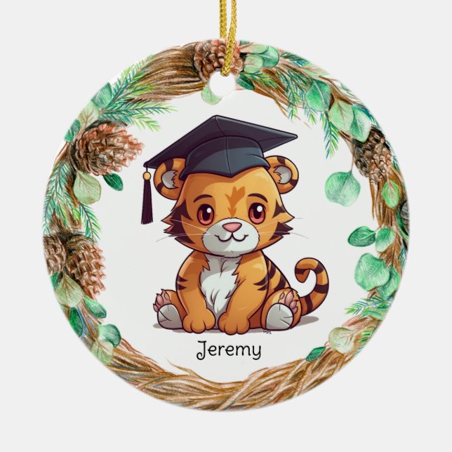 Ornamento De Cerâmica Cubo de Tigre Personalizado para Graduação do Jard (Frente)