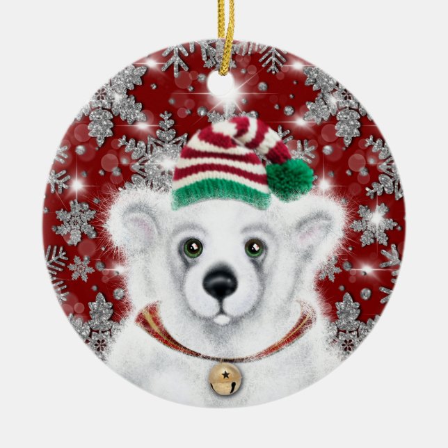 Ornamento De Cerâmica Cubo de urso polar, Papai noel (Frente)
