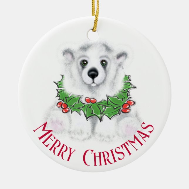 Ornamento De Cerâmica Cubo de urso polar, Papai noel (Frente)