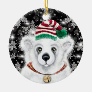 Ornamento De Cerâmica Cubo de urso polar, Papai noel