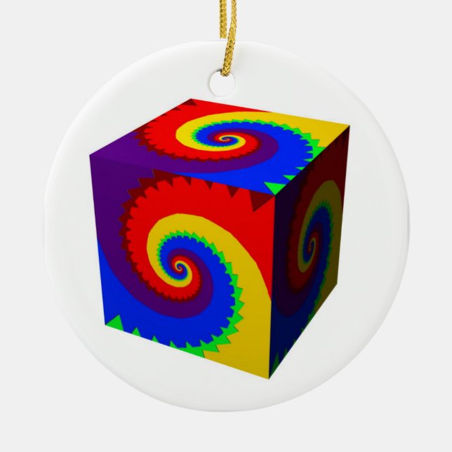 Ornamento De Cerâmica Cubo Espiral Arco-Íris (Frente)