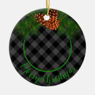 Ornamento De Cerâmica Cubo-guaxinim-preto-cinza-pinheiro-xadrez