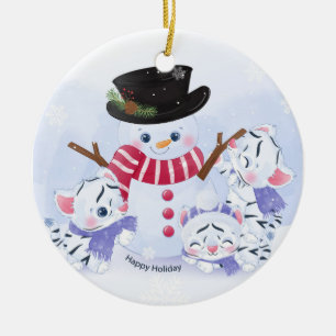 Ornamento De Cerâmica Cubos brancos e bonitos de toner e bonitos de neve