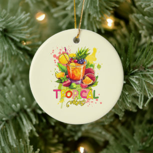 Ornamento De Cerâmica Cubos Tropicais - Frutas de Aquarelas do Verão Vib
