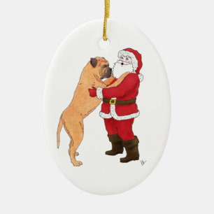 Ornamento De Cerâmica Cumprimento Jowly do Natal de Bullmastiff