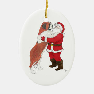 Ornamento De Cerâmica Cumprimento Jowly do Natal de St Bernard