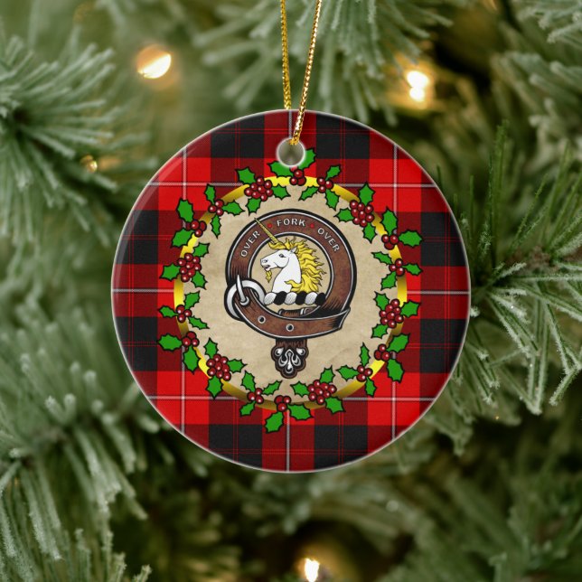 Ornamento De Cerâmica Cunningham Clan Crachá & Tartan Personalizado Xmas (Árvore)