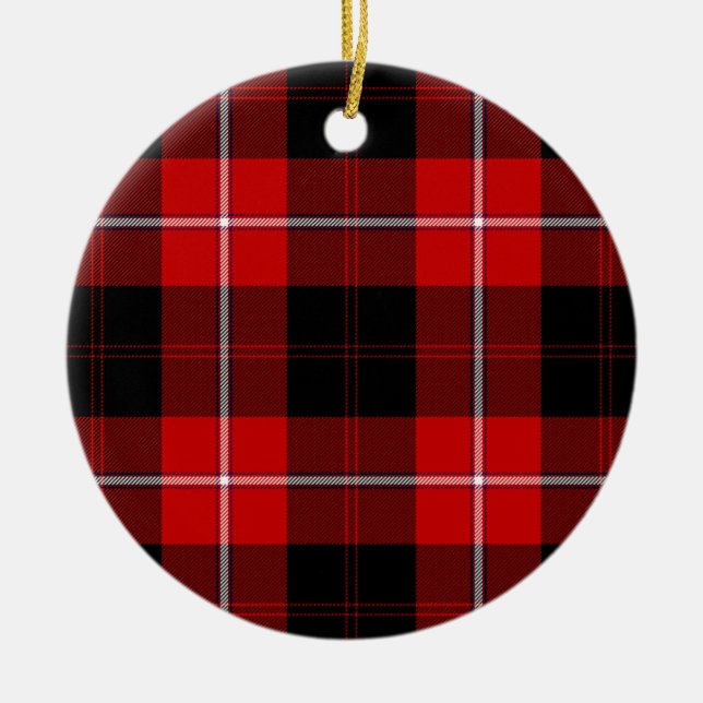 Ornamento De Cerâmica Cunningham Tartan Red Xadrez Negra (Frente)