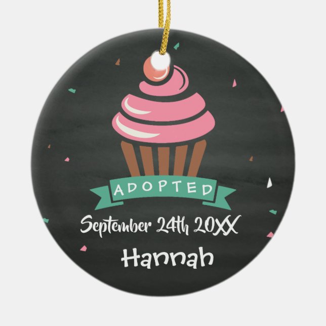 Ornamento De Cerâmica Cupcake adotado - data conhecida feita sob (Frente)