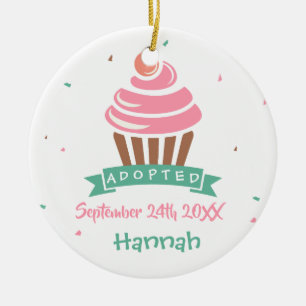 Ornamento De Cerâmica Cupcake Adotado - Data do Nome Personalizado