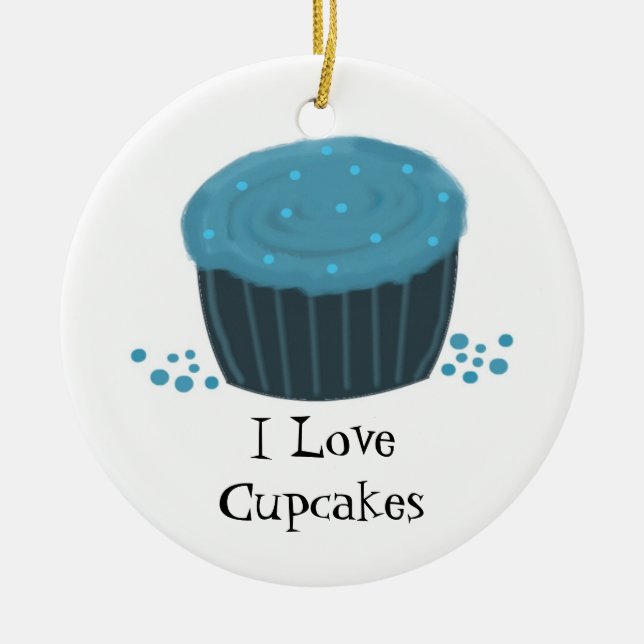 Ornamento De Cerâmica Cupcake azul com bordas (Frente)
