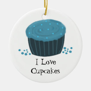 Ornamento De Cerâmica Cupcake Azul com Sprinkles
