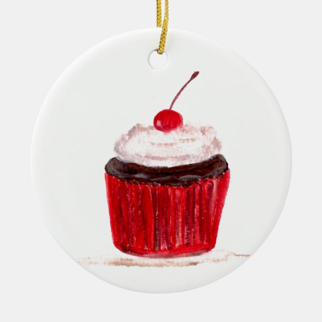 Ornamento De Cerâmica Cupcake comida (Frente)