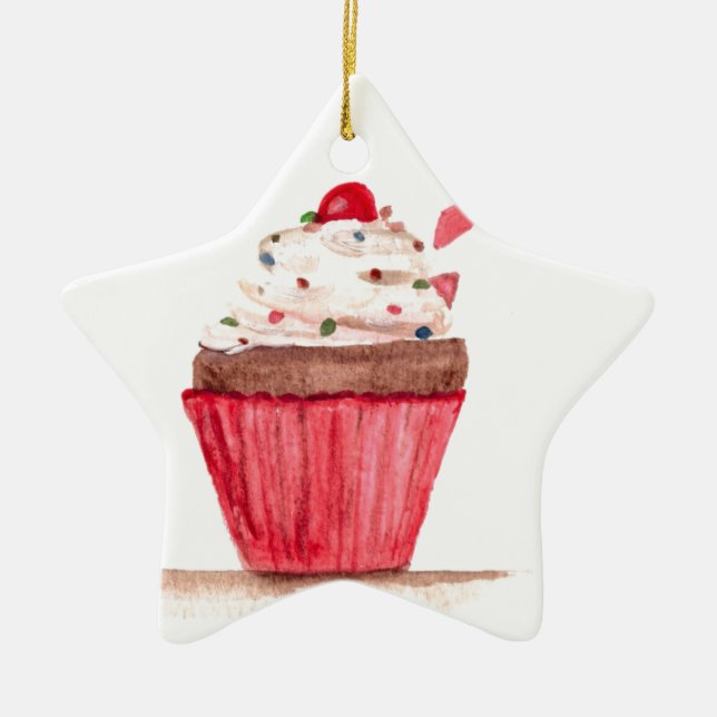 Ornamento De Cerâmica Cupcake comida água cor-de-rosa bolo rosa doce (Frente)