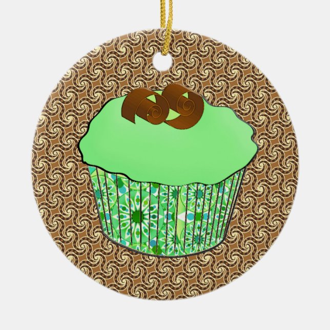 Ornamento De Cerâmica Cupcake de Chocolate do Fosco da Casa da Moeda, Fu (Frente)