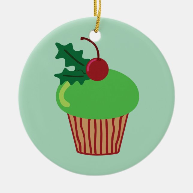 Ornamento De Cerâmica Cupcake de Natal (Frente)