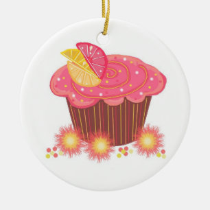 Ornamento De Cerâmica Cupcake de toranja rosa doce