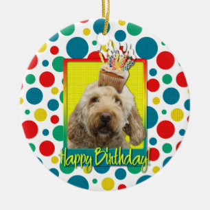 Ornamento De Cerâmica Cupcake do aniversário - GoldenDoodle