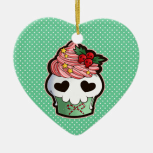 Ornamento De Cerâmica Cupcake do crânio do feriado
