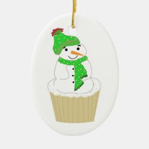 Ornamento De Cerâmica Cupcake Frosty Snowman
