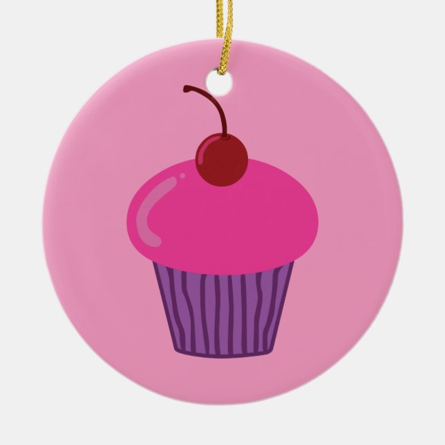 Ornamento De Cerâmica Cupcake rosa (Frente)