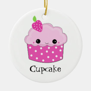 Ornamento De Cerâmica Cupcake Rosa Face