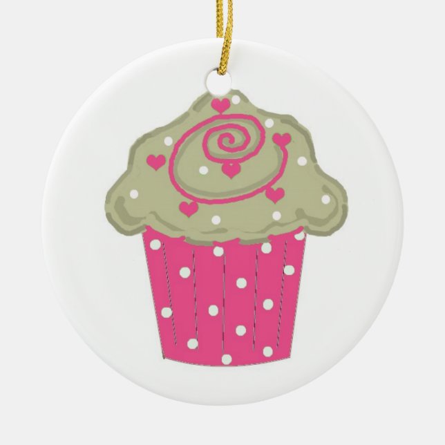 Ornamento De Cerâmica Cupcake rosa quente (Frente)