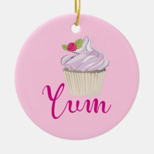 Ornamento De Cerâmica Cupcake Rosa Sonhento com Yum Framboesa!
