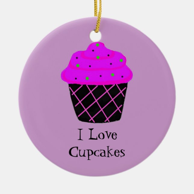 Ornamento De Cerâmica Cupcake roxo (Frente)