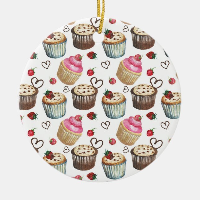 Ornamento De Cerâmica Cupcakes de aquarela (Frente)