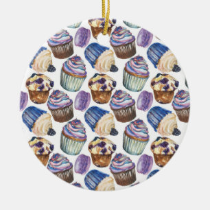 Ornamento De Cerâmica Cupcakes de aquarela