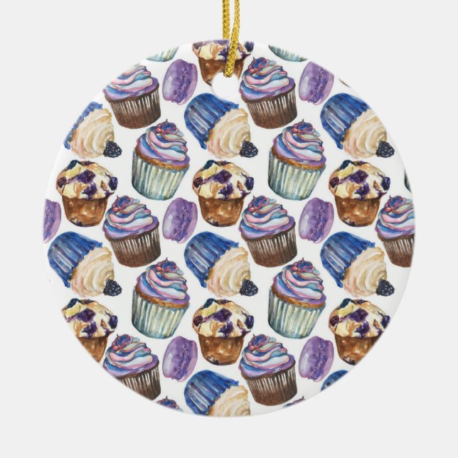 Ornamento De Cerâmica Cupcakes de aquarela (Frente)