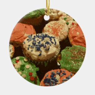 Ornamento De Cerâmica Cupcakes de Natal com Confeitos