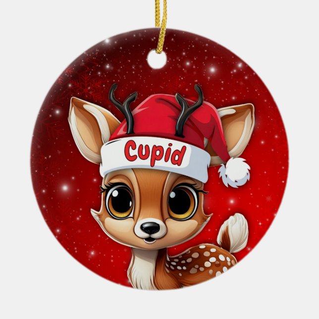 Ornamento De Cerâmica Cupid Baby Deer, Fawn, Doe, Reindeer🦌 🎄 (Frente)