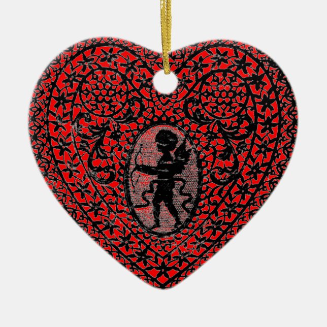 ORNAMENTO DE CERÂMICA CUPID LACE HEART (Frente)