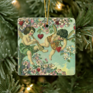 Ornamento De Cerâmica Cupidos do Dia dos Namorados Vitoriano Árvore do C