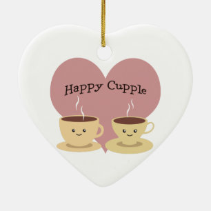 Ornamento De Cerâmica Cupple feliz! Café bonito