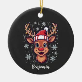 Ornamento De Cerâmica Custom Christmas Cheer Cute Reindeer in Hat 
