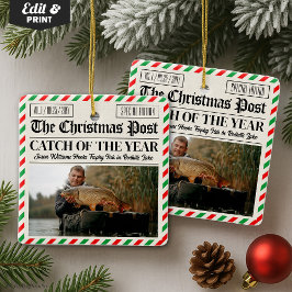 Ornamento De Cerâmica Custom Christmas Fishing Gift, Newspaper Fisherman