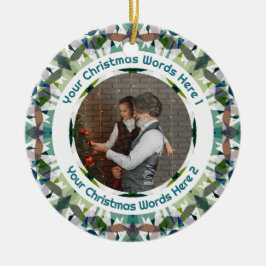 Ornamento De Cerâmica Custom Christmas Green Brown Family Photo Gift