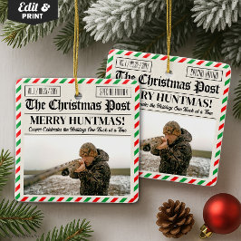 Ornamento De Cerâmica Custom Christmas Hunter Gift Newspaper Outdoorsman