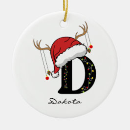 Ornamento De Cerâmica Custom Christmas Monogram Ornament for Friends