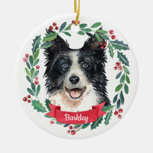 Ornamento De Cerâmica Custom Christmas Pet Dog Photo Border Collie
