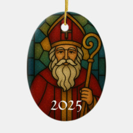 Ornamento De Cerâmica Custom Christmas Santa Art Deco Stained Glass