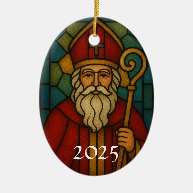 Ornamento De Cerâmica Custom Christmas Santa Art Deco Stained Glass (Frente)