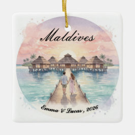 Ornamento De Cerâmica Custom Couple Maldives Honeymoon Keepsake