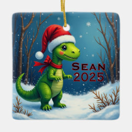 Ornamento De Cerâmica Custom Dinosaur Red Bow