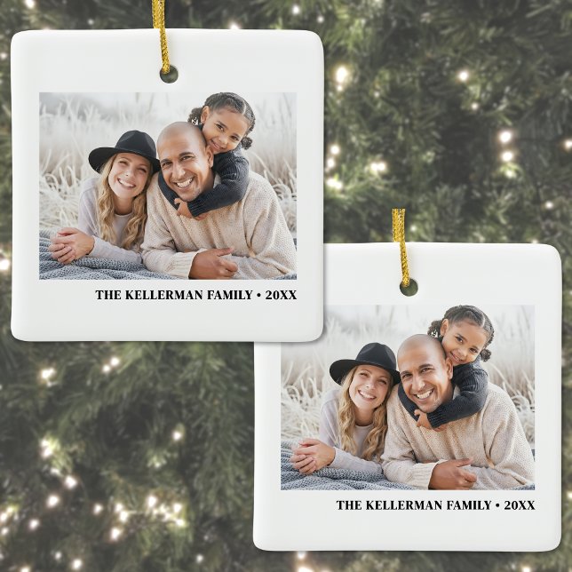Ornamento De Cerâmica Custom Double Sided Family Two Photo Christmas (Custom Double Sided Family Two Photo Christmas Ceramic Ornament)