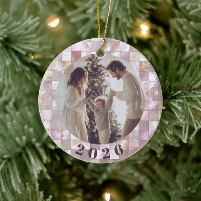 Ornamento De Cerâmica Custom Family Photo Christmas Ceramic Ornament  (Árvore)