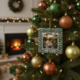 Ornamento De Cerâmica Custom Floral Photo Engagement